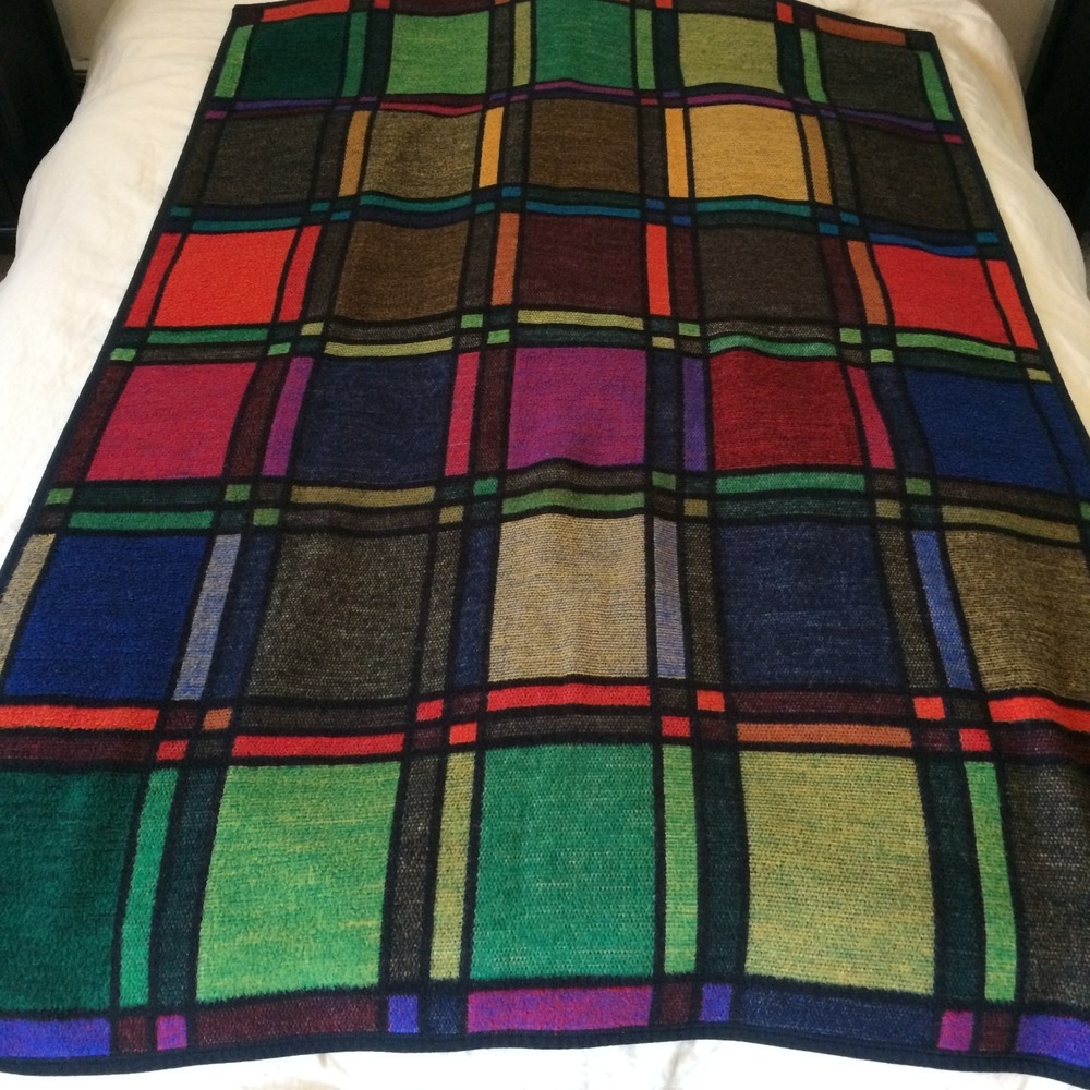 Vintage Biederlack Blanket Geometric Colorful Throw 76"‎ x 52" Made USA Acrylic